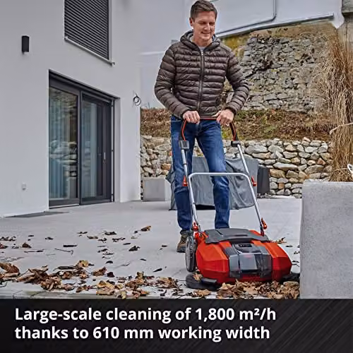 Einhell Power X-Change 18V Cordless Electric Push Sweeper in Red with Roller and Collection Bag – 3