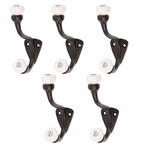 Hammer and Tongs White Ceramic and Metal Ball Hat and Coat Hooks, Pack of 5, Wall Mounted