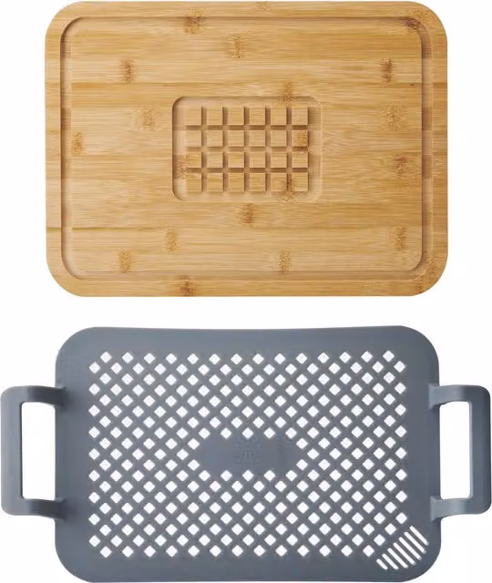 MasterClass 2 Piece Roast and Rest Set in Grey, Heat Resistant Silicone and Wood Roasting Rack with Resting Board – 5