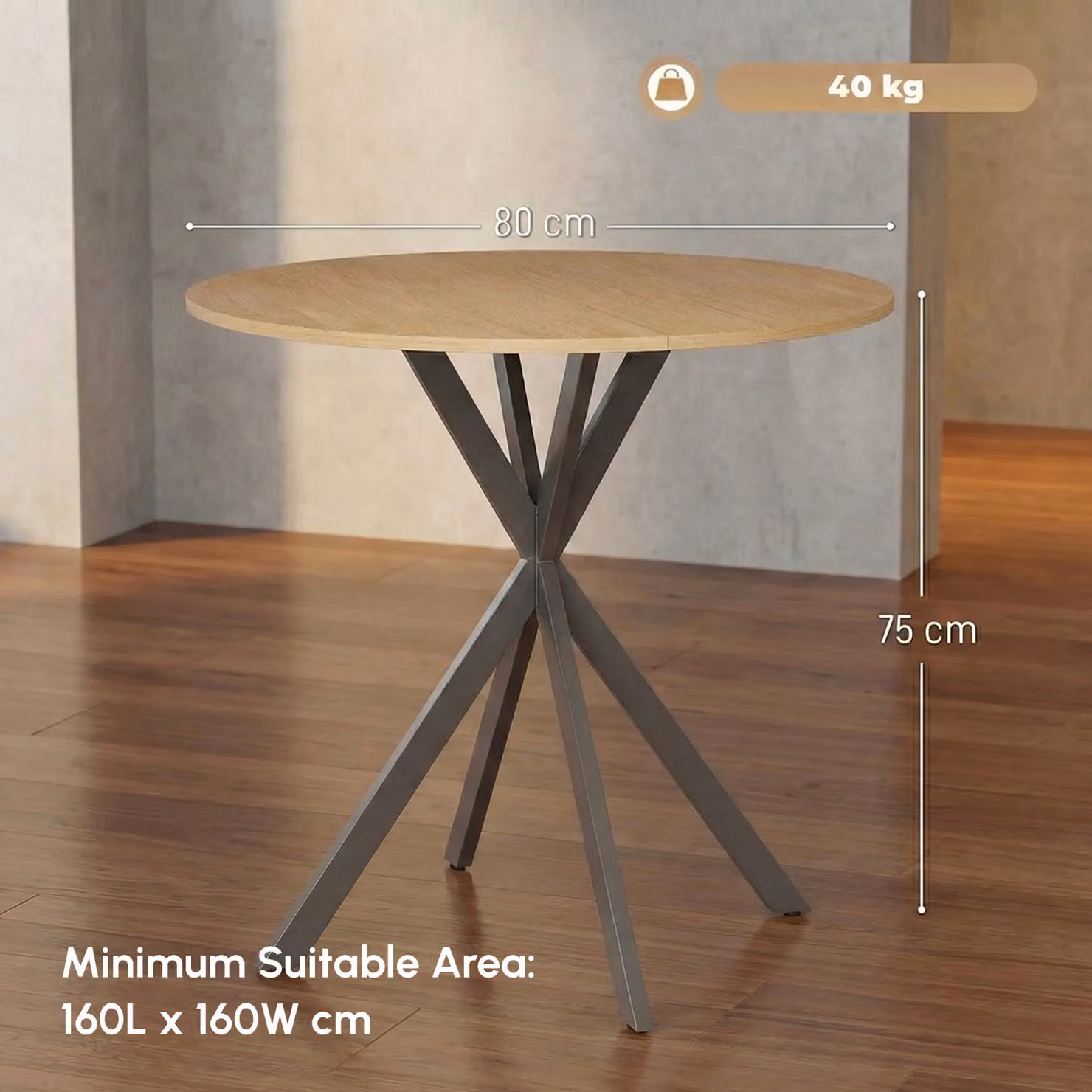 HOMCOM Industrial Round Dining Table in Brown and Black, Diameter: 80 cm, Height: 75 cm – 3