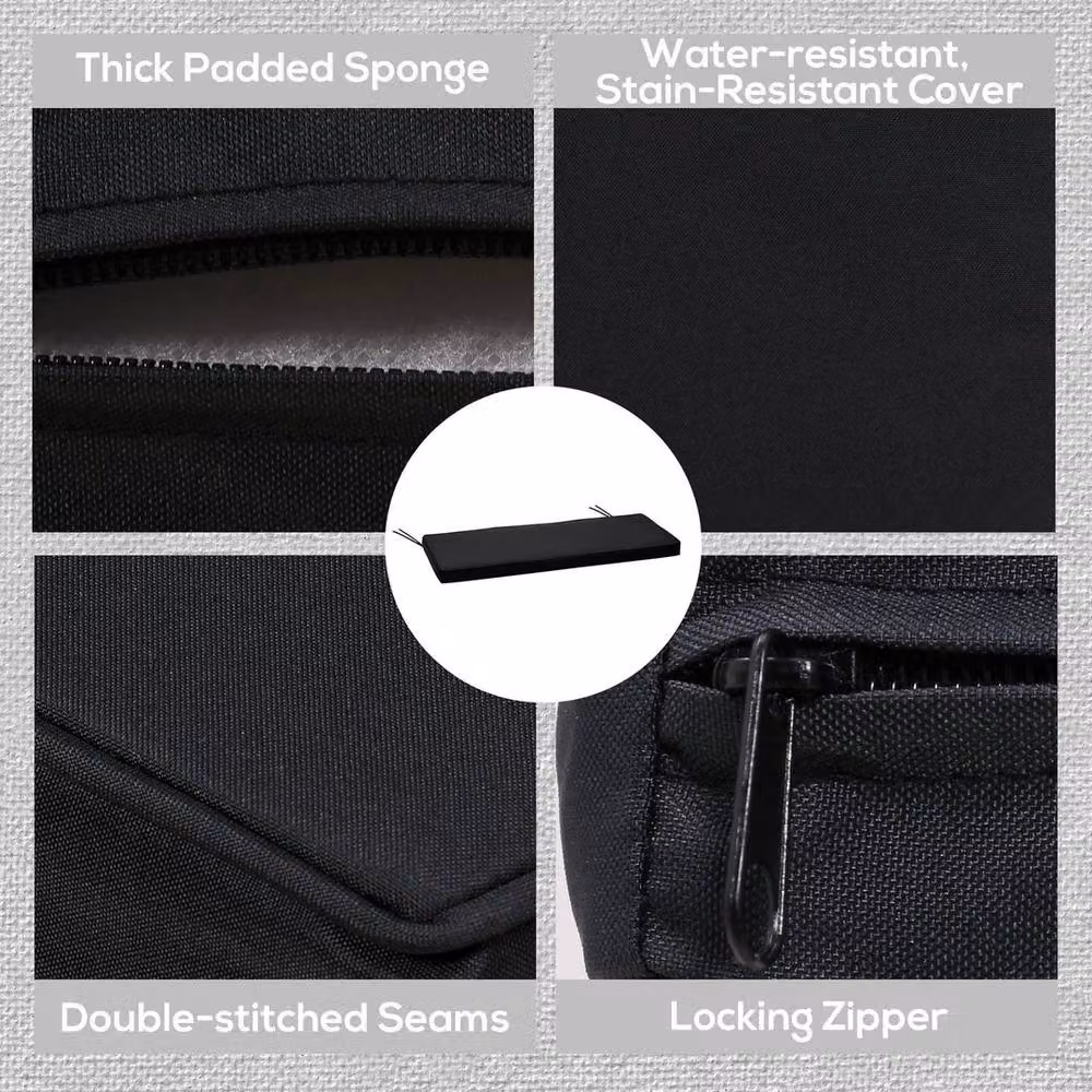 Kelvenix 2-Seater Rectangular Bench Cushion Cover in Black Polyester, Water-Repellent and Stain-Resistant, W: 190 cm x D: 100 cm – 3