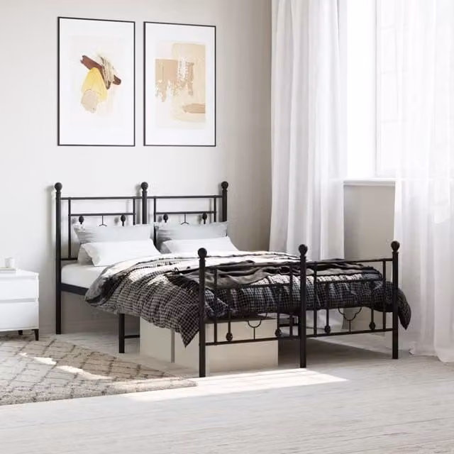 Berkfield Home Metal Bed Frame with Footboard, Black, W/D/H: 120 x 190 cm – 1