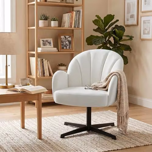 HOMCOM Swivel Accent Chair in Beige and White Fabric with Armrests – 4