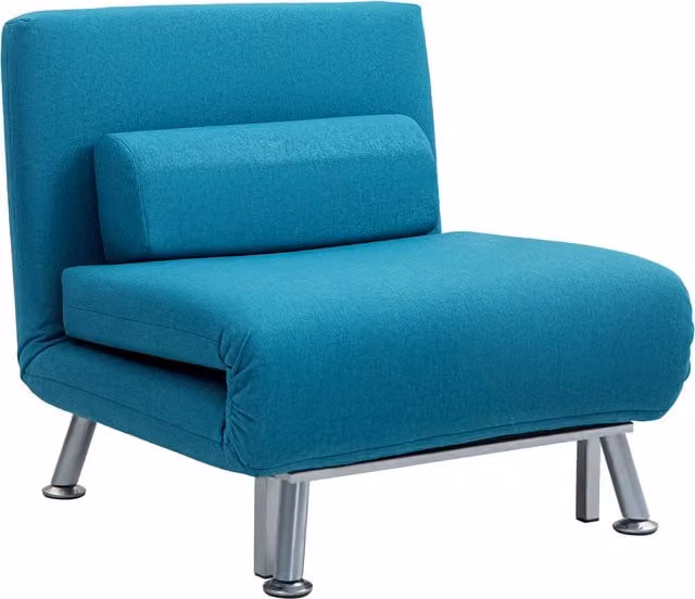 HOMCOM Single Linen-Feel Sleeper Chair in Dark Blue with Armrests and Metal Frame