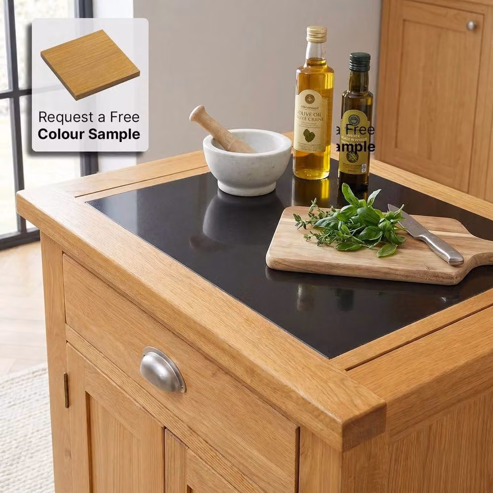 FORGEVIO Cheshire Oak Small Kitchen Island with Granite Top in Light Oak – 2