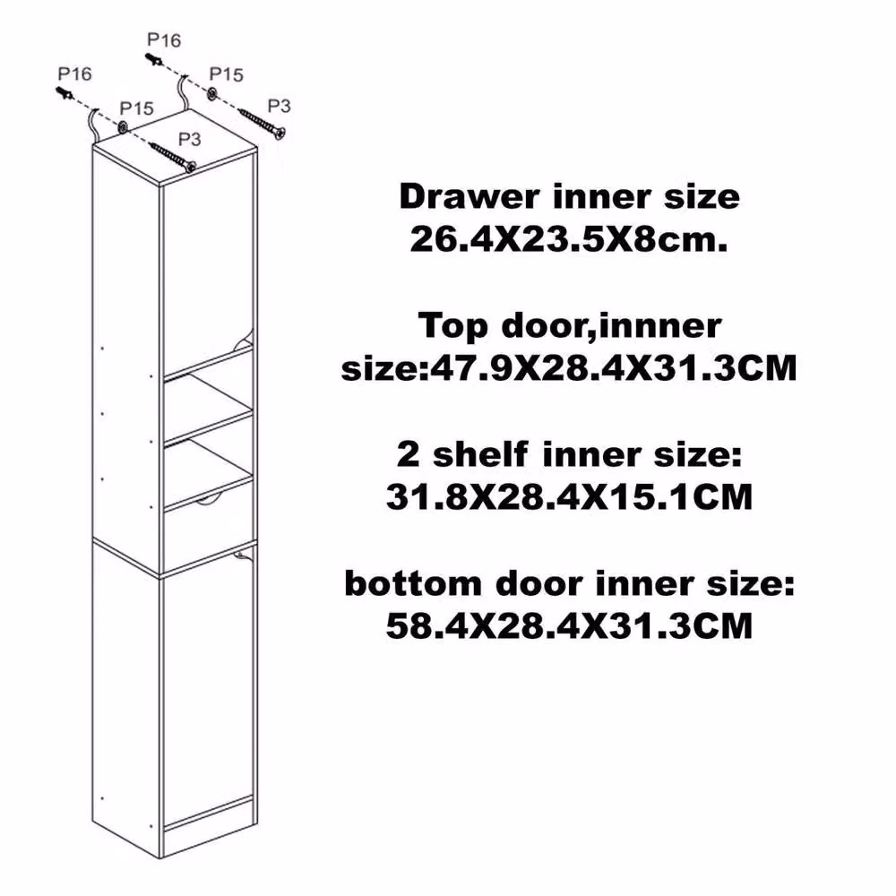 FORGEVIO White Wooden Tall Bathroom Cabinet with 2 Doors and 1 Drawer – 2
