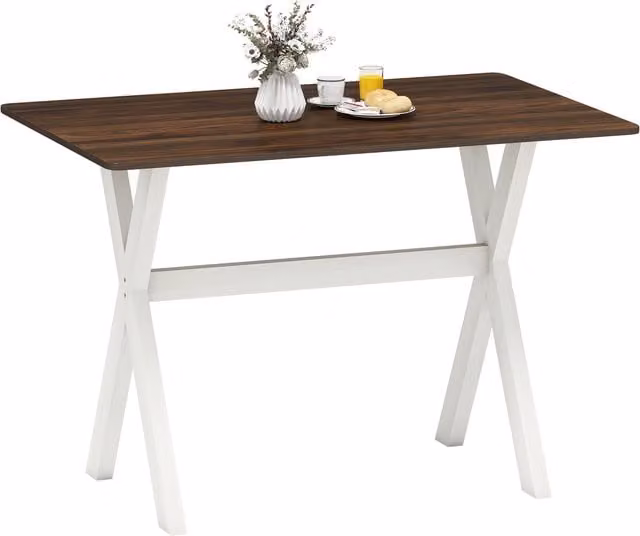COSTWAY Modern Rectangular Rubberwood Kitchen and Dining Room Table in Brown