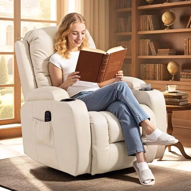 HOMCOM Massage Recliner Chair with Heat and Remote Control in White Synthetic Leather