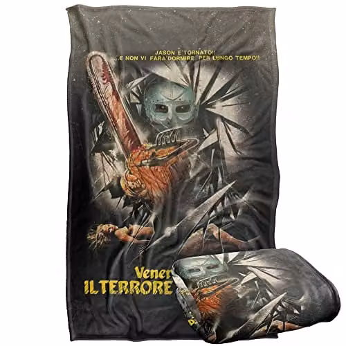 LOGOVISION Friday The 13th International Chainsaw Poster Super Soft Fleece Throw Blanket, Multicolour, W/H: 91 x 147 cm
