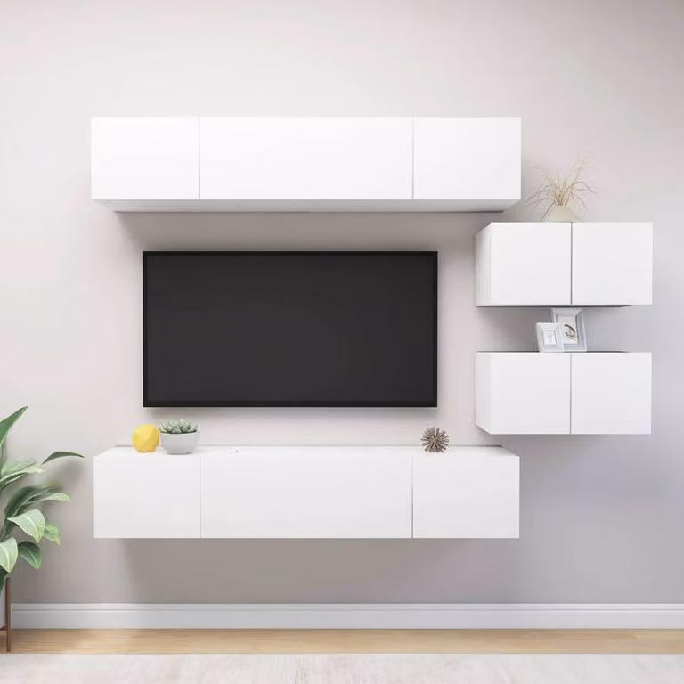 Berkfield Home Modern 6 Piece White Engineered Wood TV Cabinet Set