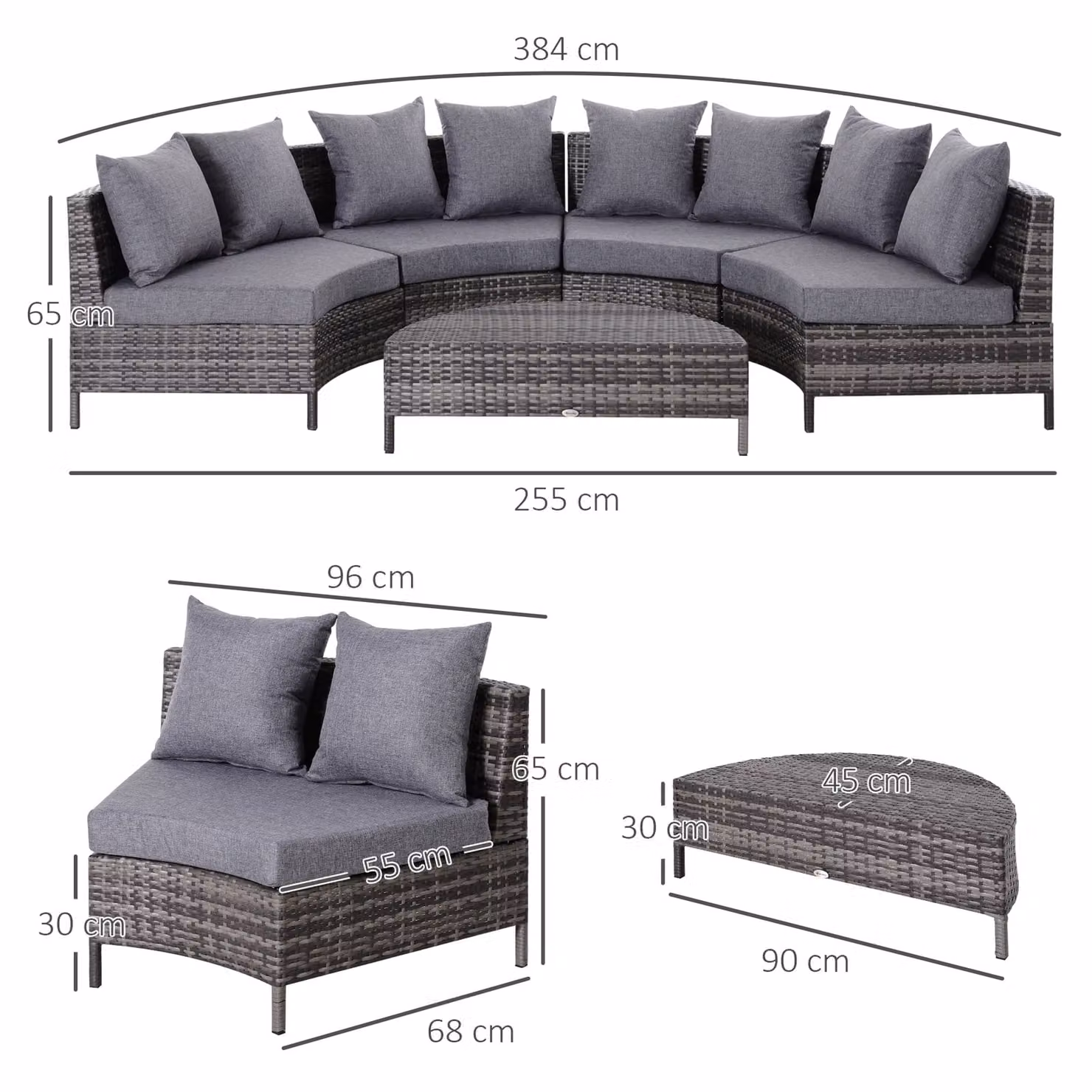 Outsunny Grey Rattan Garden Furniture Set with 4-Seater U-Shaped Sofa and Coffee Table – 3
