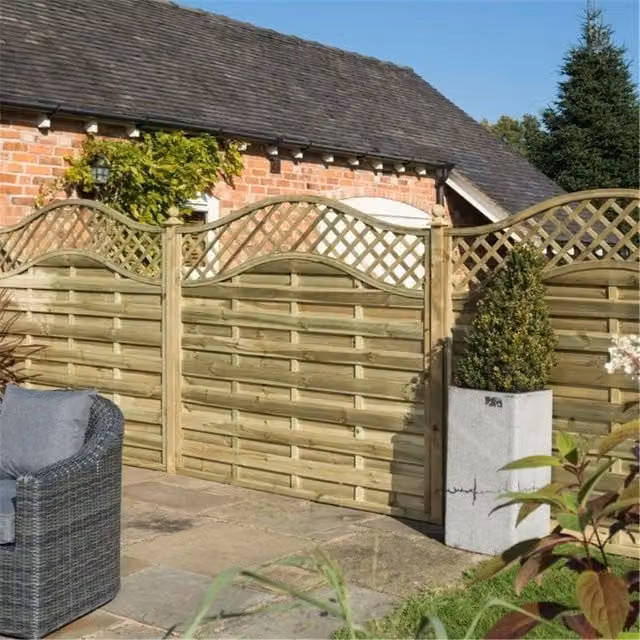 Cheshire Pack of 3 Brown Pressure Treated Woven Lattice Infill Curved Screen Panels – 1