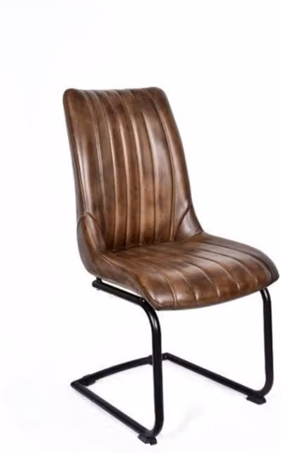 Elm Home And Garden Genuine Leather Kitchen Dining Chair in Dark Brown with Cantilever Metal Base