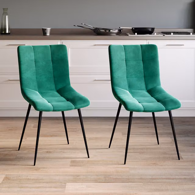 Vida Designs Set of 2 Modern Green Velvet Upholstered Dining Chairs