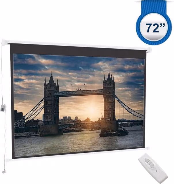 Livingandhome 72 Inch Large Electric Motorised Projector Screen, 4:3 Aspect Ratio, White