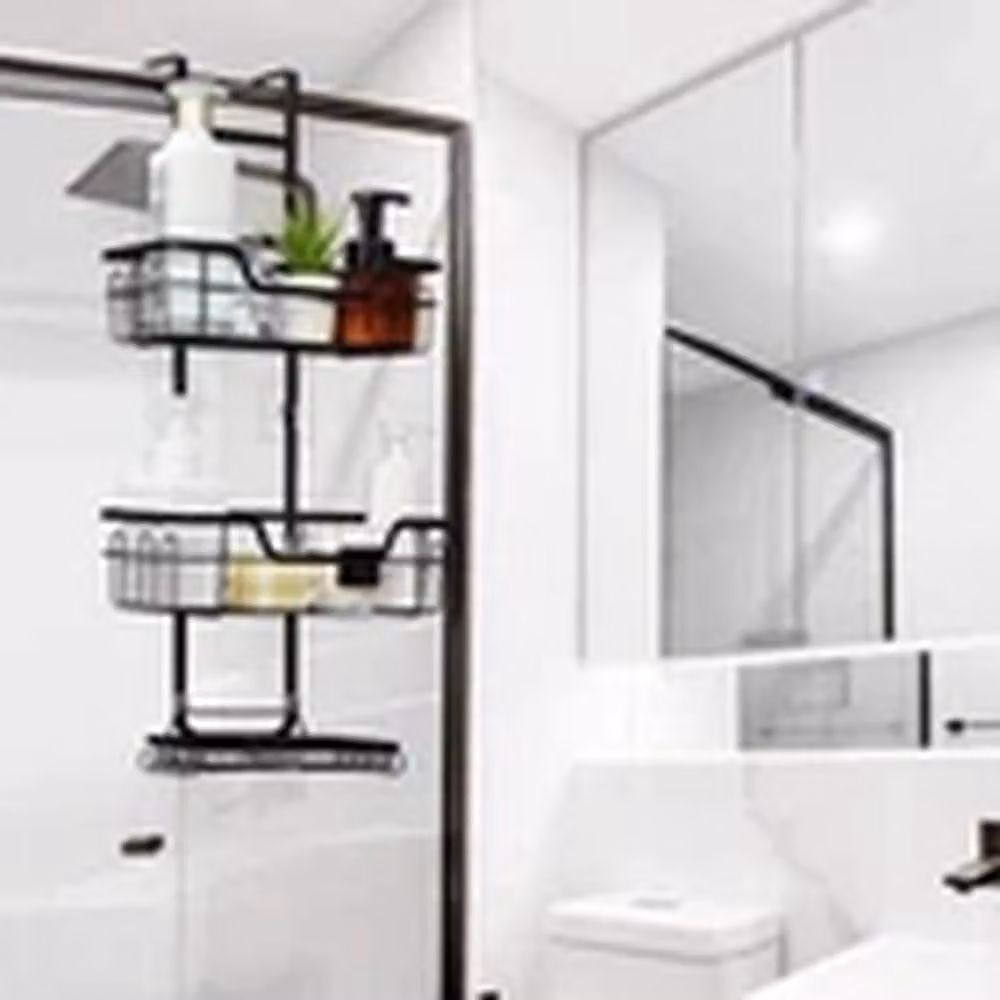 EONLION Black Metal Over Door Bathroom Shower Caddy Storage Rack Organizer with Hooks and Drainage – 2