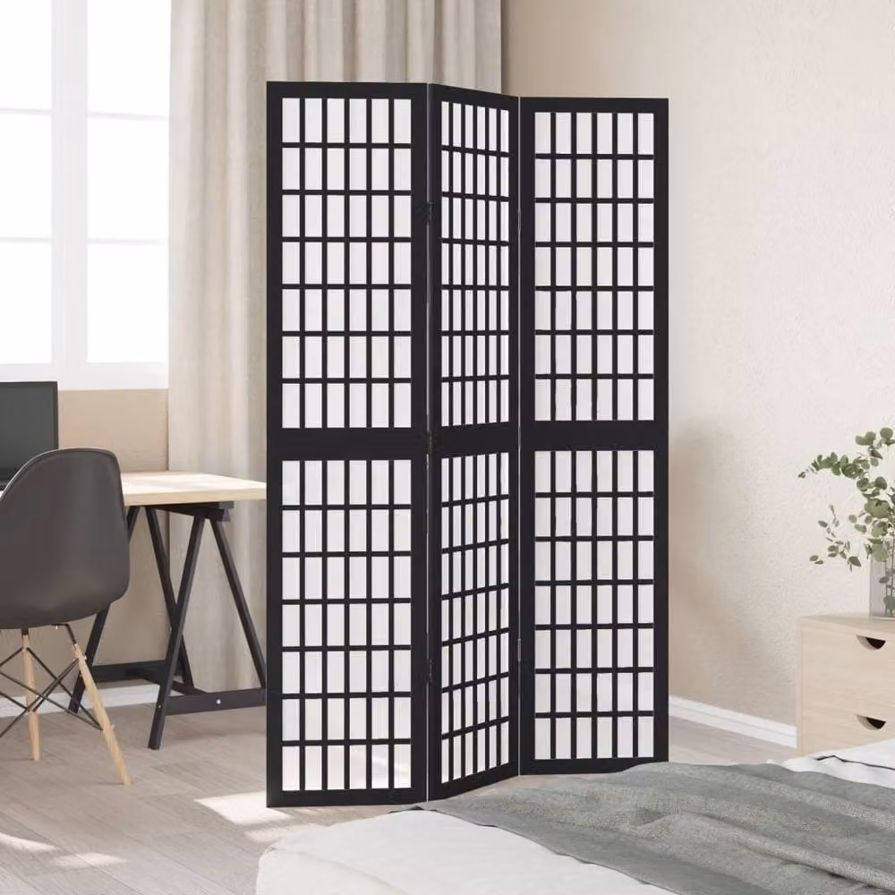 Berkfield Home 3-Panel Room Divider in Black Solid Paulownia Wood – 2