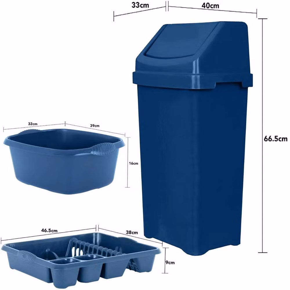 Wham 3 Piece Blue Plastic Rectangular Kitchen Set – 2
