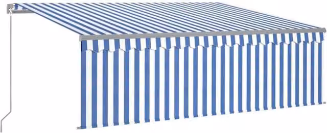 Berkfield Home Manual Retractable Awning with Blind, Blue and White Striped Polyester, W: 400 cm, D: 300 cm