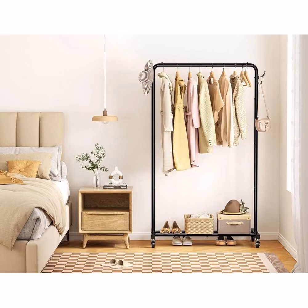 VOGREX Heavy Duty Lockable Wheeled Clothes Rail in Matt Black, W/D/H: 144 x 44 x 80 cm – 2