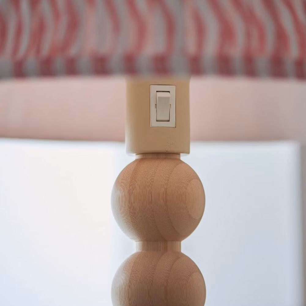 Netlighting Brown Cane Bamboo Floor Lamp with Pink Fabric Ripple Shade, 40 cm, E27 – 3