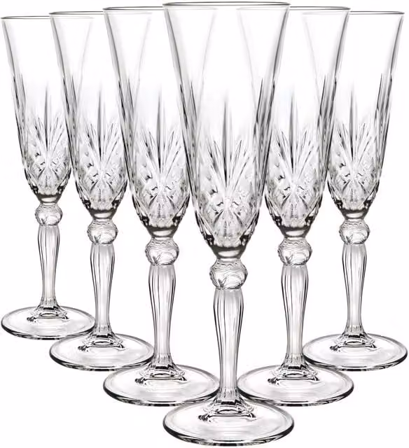 RCR Crystal Melodia Champagne Flutes, 160ml, Pack of 6, Transparent