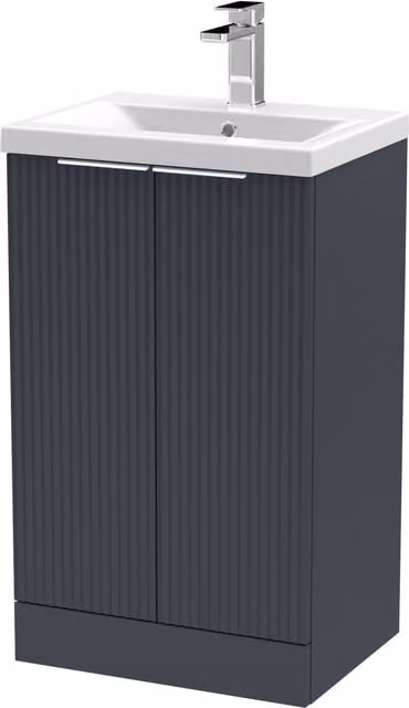 Balterley Fluted Front Floor Standing 2 Door Vanity Basin Unit in Dark Grey, W: 50 cm, H: 85 cm