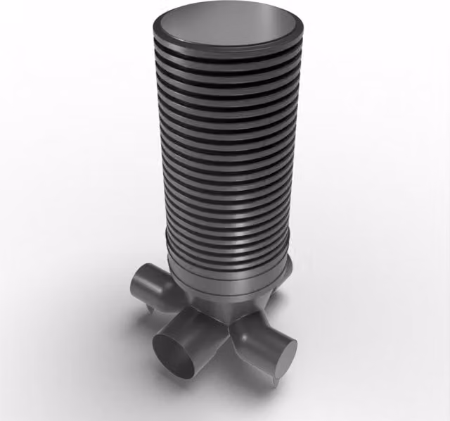 Turtle Inspection Chamber Set in Black, Diameter: 60 cm, Depth: 198.5 cm, with 30 cm Channel and 22.5 cm Inlets