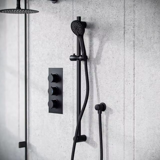 Nes Home Matte Black 2-Way Overhead Rainfall Shower and Handset Set with Concealed Thermostat Bar