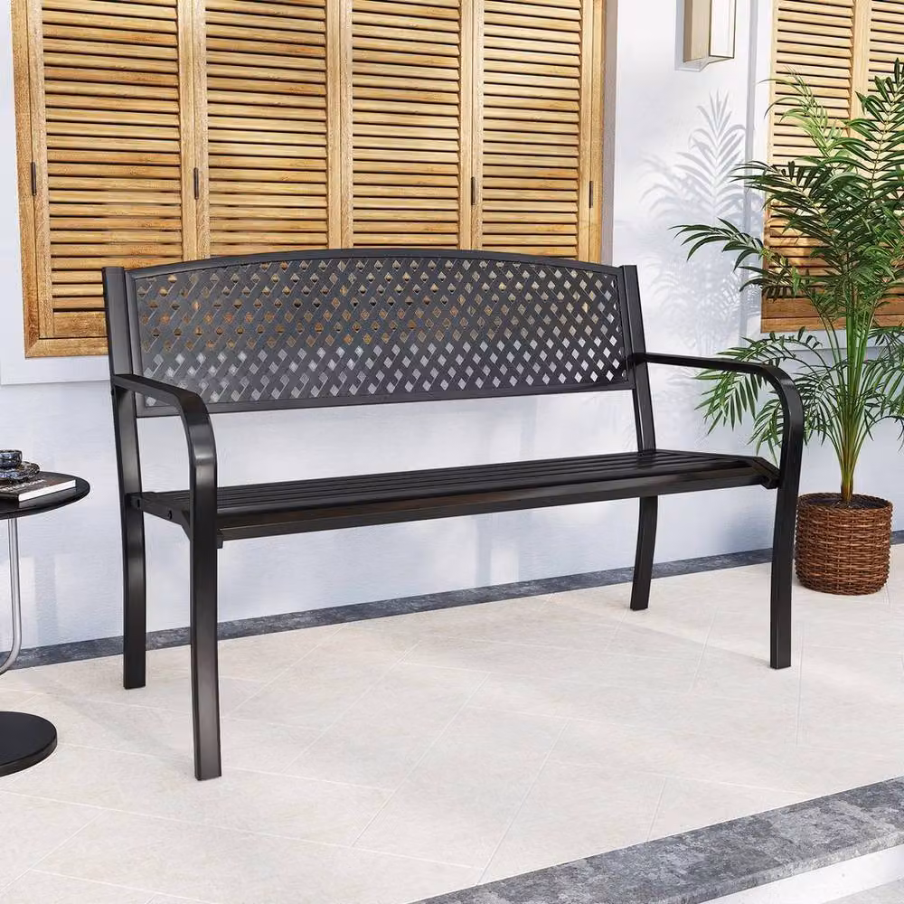 Kelvenix Modern Metal Garden Bench in Matt Black, Width: 127 cm – 4