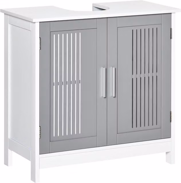 Kleankin Modern Grey Under Sink Bathroom Vanity Unit with Double Hinged Doors and Adjustable Internal Shelves – 1