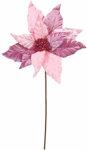 KDMD Pink Rose Poinsettia Stem Christmas Floral Decoration, 2 Pack, Height: 45 cm