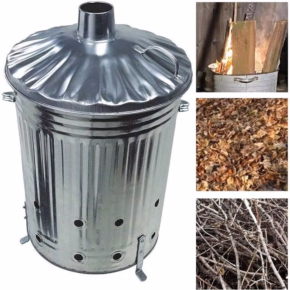 SPETLEK Large Steel Incinerator Bin with Flip Lid in Silver, H 90 cm x W 76 cm x D 46 cm – 4