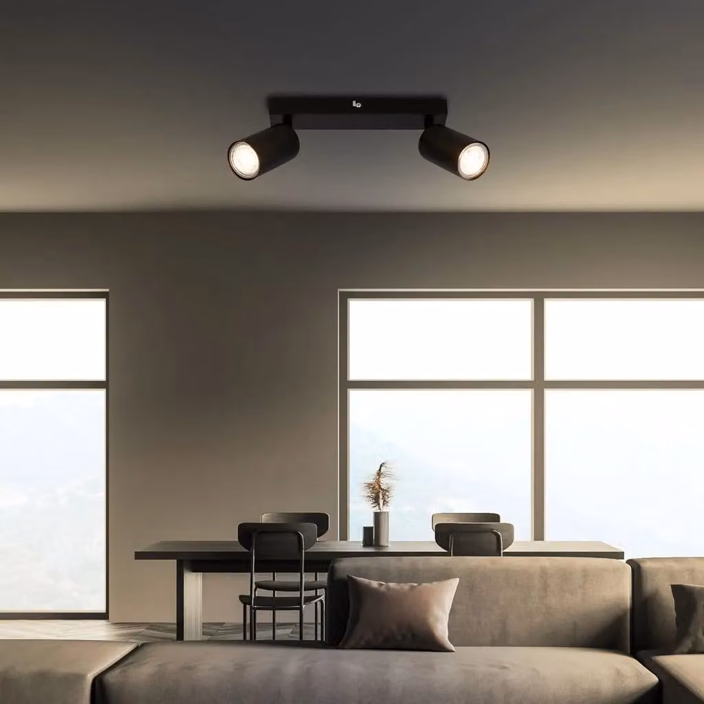 Briloner Black Metal LED Ceiling Spotbar with 2 Adjustable GU10 Lights, Width: 25.5 cm – 4