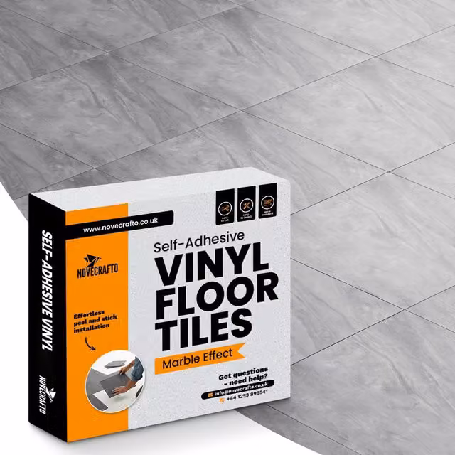 Novecrafto Self Adhesive Stone Look Vinyl Floor Tiles, Mid Grey, Pack of 30, W/D: 30.5 x 30.5 cm