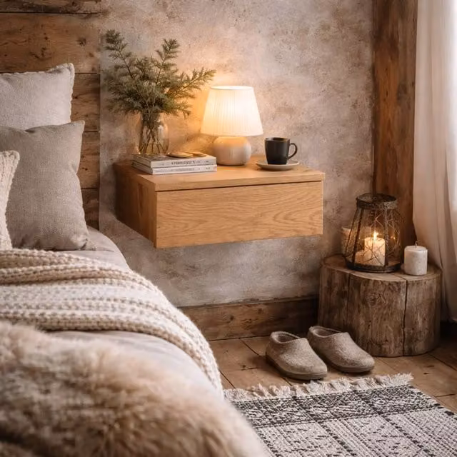 Wyld Haus Hereford Oak Wall Mounted Square Bedside Table with 1 Drawer in Natural