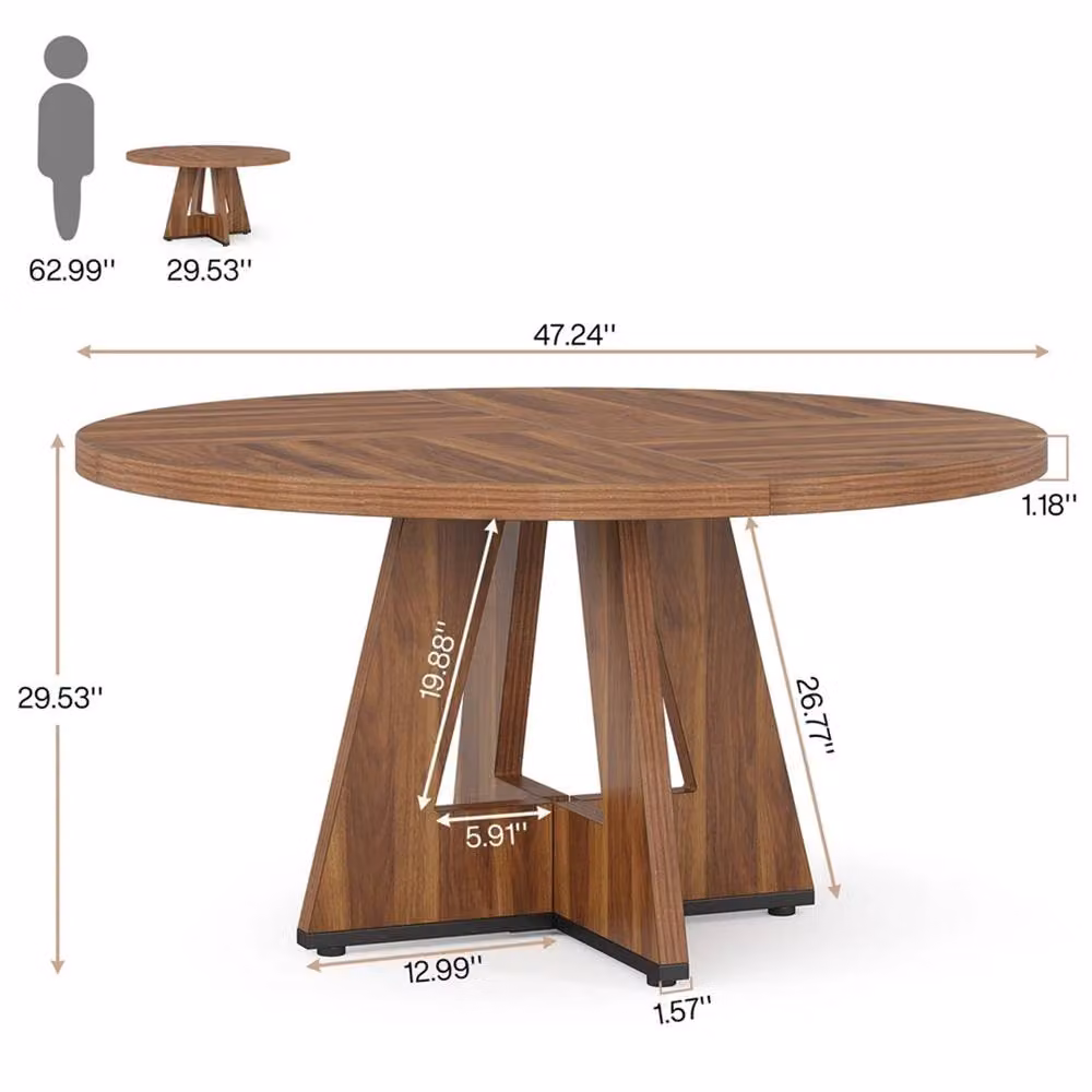 Nordara Round Rustic Wood Dining Table in Brown, Diameter: 120 cm, Height: 75 cm – 2