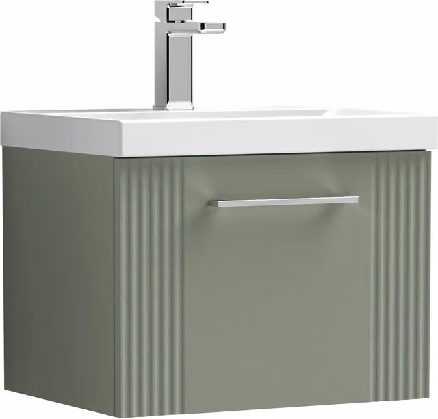 Balterley Wall Hung 1 Drawer Vanity Unit with Mid-Edge Basin, Satin Green – 1