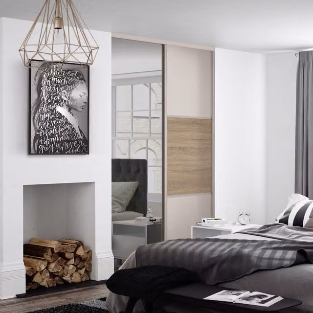 Spacepro Classic Sliding Wardrobe Door Kit in Cashmere Oak and Mirror, Height: 226 cm, Width: 179.3 cm