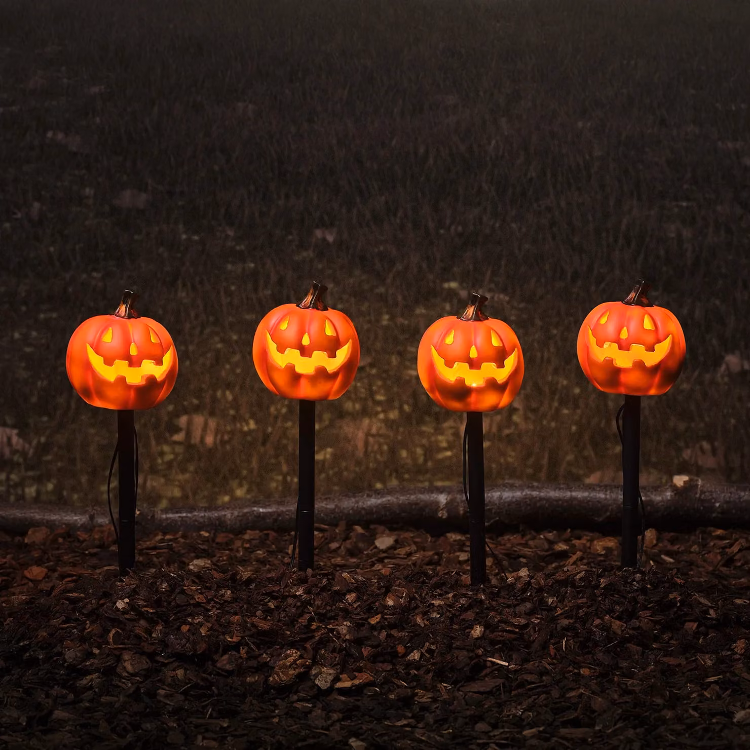 Lights4fun Set of 4 Orange Halloween Pumpkin Resin Stake Lights H 40 cm x W 10 cm x D 10 cm