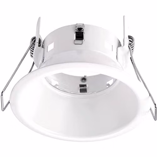 Loops Anti-Glare Recessed Bathroom Downlight, Matt White Metal and Clear Glass, IP65 Rated, Dimmable, Fits 75mm Hole