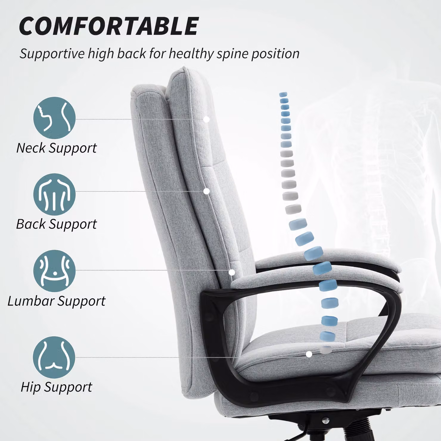 HOMCOM Light Grey Fabric Office Task Chair with Armrests and 360 Degree Swivel – 3