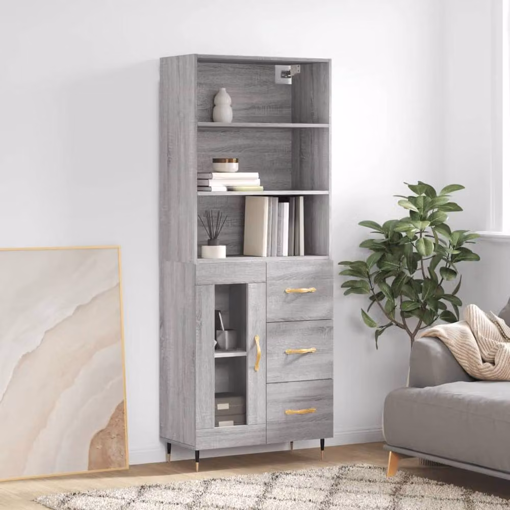Berkfield Home Modern Grey Sonoma Highboard W/D/H: 69.5 x 34 x 180 cm – 2