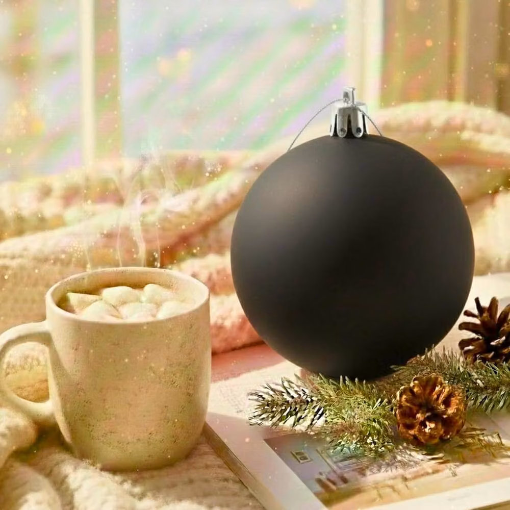 Shatchi Black Matt Christmas Bauble, Round Plastic Hanging Ornament, Diameter: 20 cm – 2