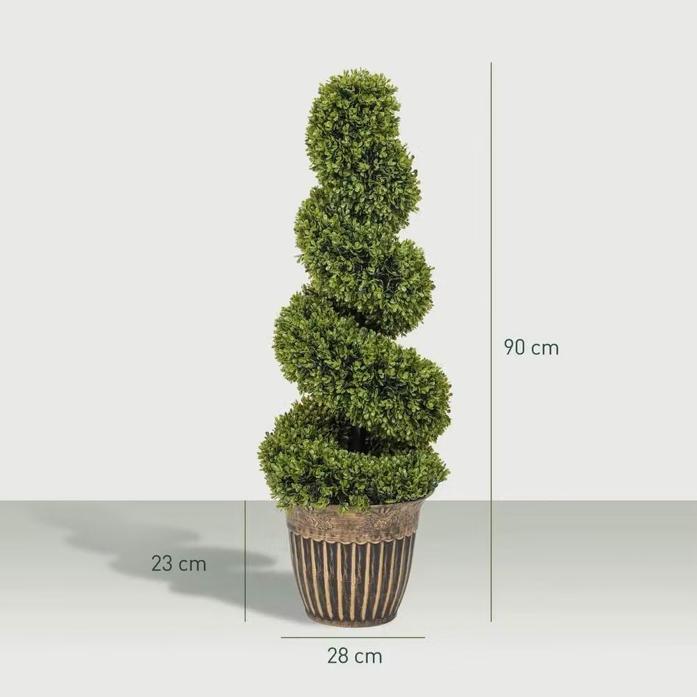 NESTLUNE Set of 2 Green Potted Artificial Topiary Spiral Boxwood Plants, H 100 cm x W 15 cm x D 15 cm – 2