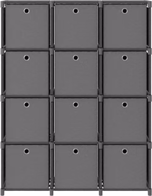 Berkfield Home 12-Cube Display Shelf with Fabric Boxes in Grey, W/D/H: 103 x 30 x 141 cm – 1