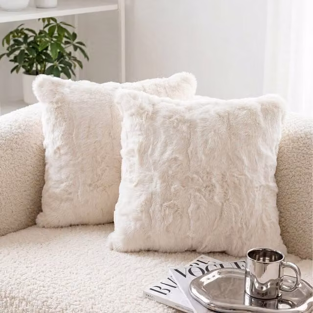 Livingandhome Plain Plush Square Throw Pillow Cover, Beige, W/D/H: 45 x 45 x 45 cm