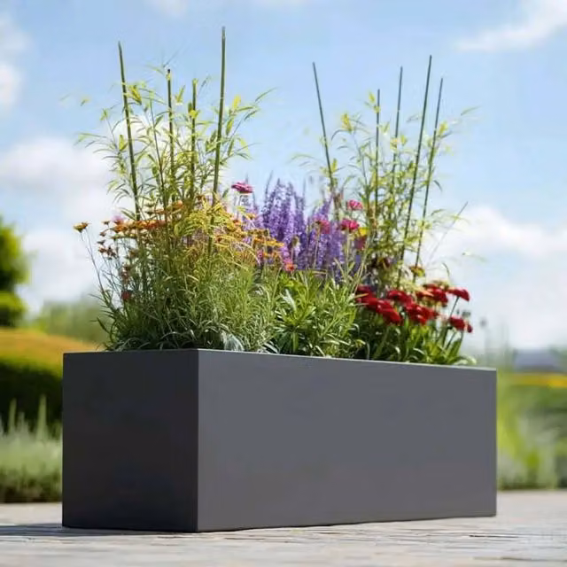 Grey Galvanised Steel Woven Wood Tub Planter, 75 cm