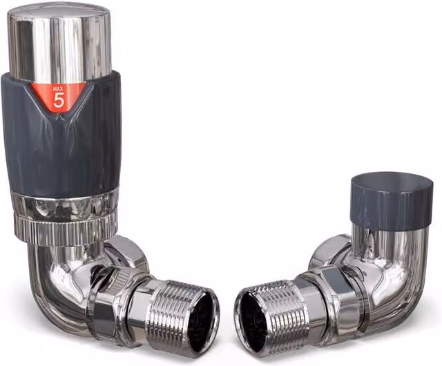 UK Radiators Talus Flair Anthracite Chrome Thermostatic Radiator Valve and Lockshield Straight Set