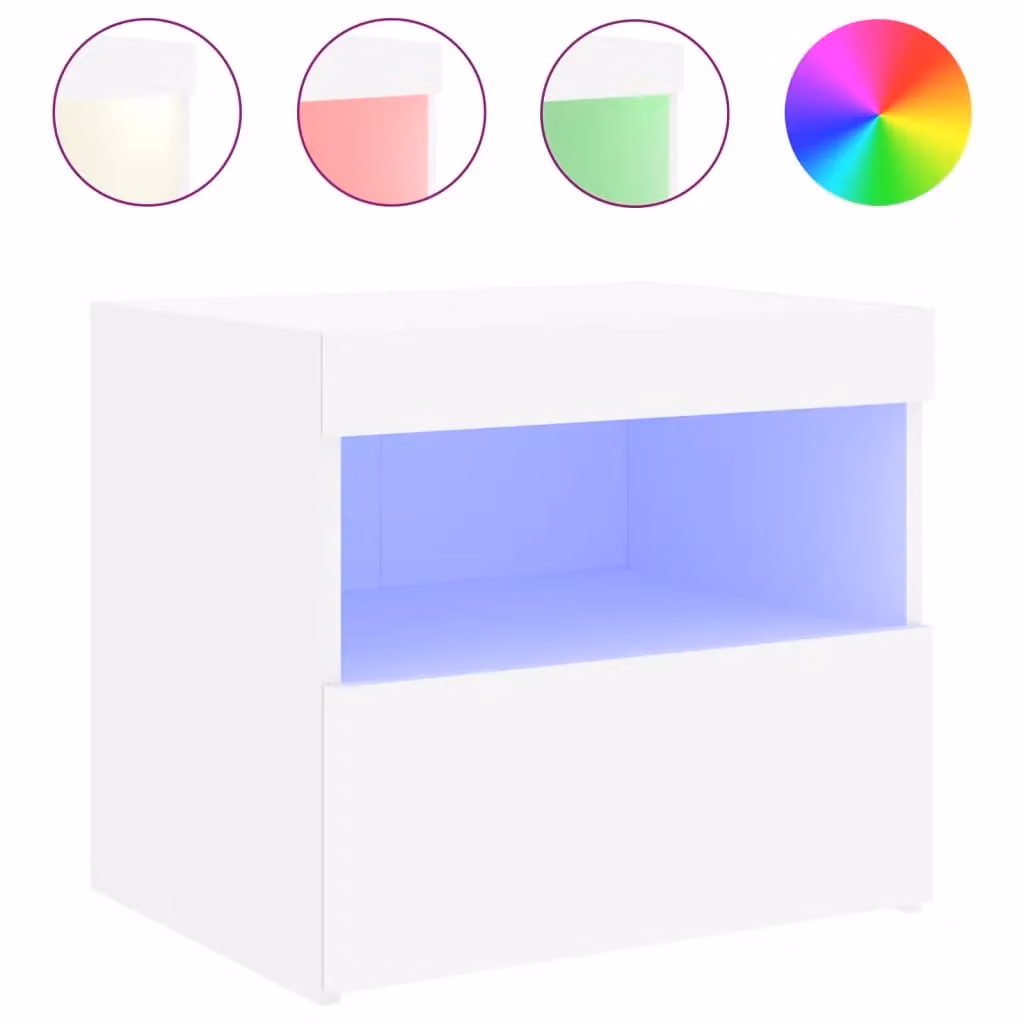 Berkfield Home Modern White Bedside Cabinet with Integrated LED Lighting W: 50 cm, D: 40 cm, H: 45 cm – 1